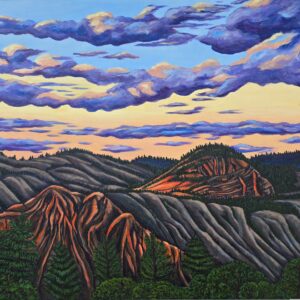 Sunset over Mount Paul with purple clouds. SOLD